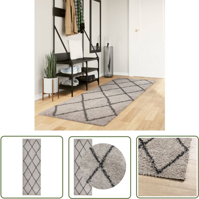 The Living Store - Tapis shaggy à poils longs moderne beige anthracite 80x250 cm - Tapisshaggy - Tapis Design - Tapis Salon - Tapis Chambre - Tapis