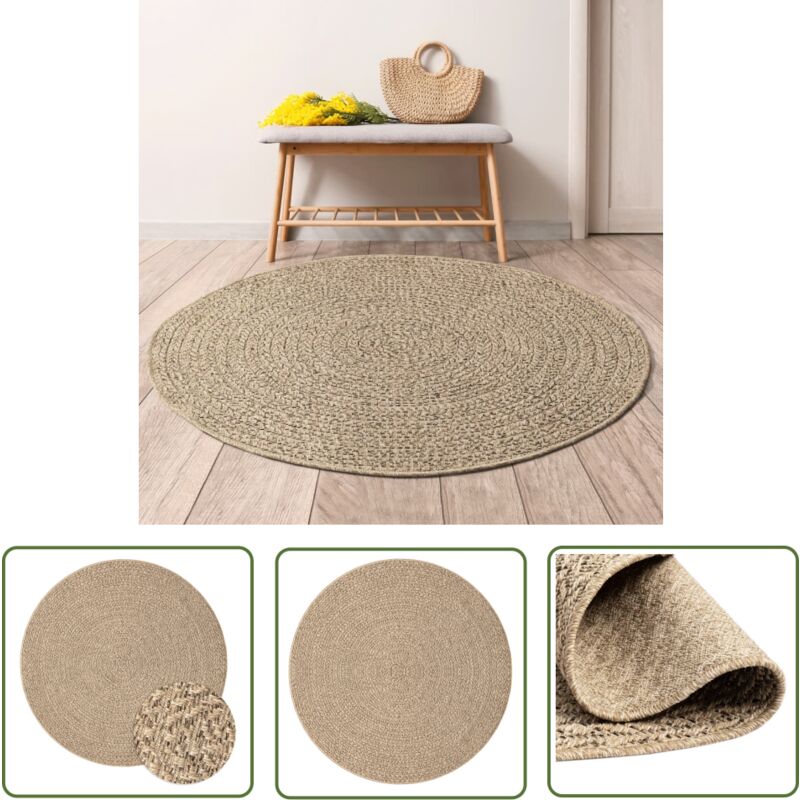 The Living Store - Tapis zizur ø 200 cm aspect de jute intérieur et extérieur - Tapis Exterieurs - Tapis Interieur - Tapis Rond - Tapis Jute