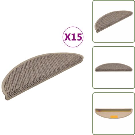 The Living Store Tappeti Adesivi Scale Aspetto Sisal 15 pz 56x17x3cm Beige Scuro - Tappeti adesivi