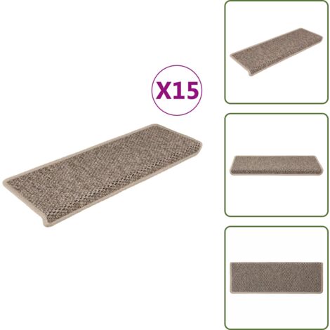 The Living Store Tappeti Adesivi Scale Aspetto Sisal 15 pz 65x21x4cm Beige Scuro - Tappeti adesivi