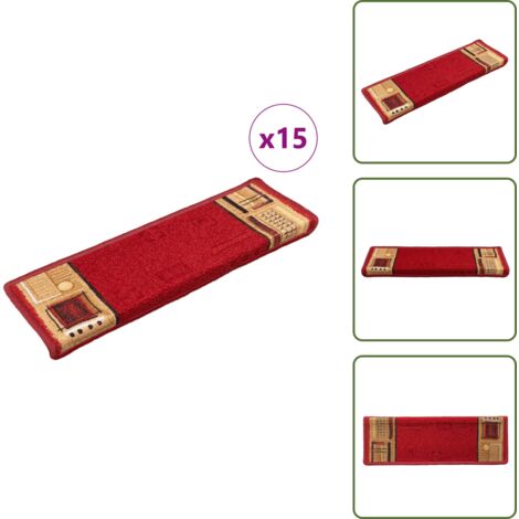 The Living Store Tappetini Autoadesivi per Scale 15 pz 65x21x4 cm Rossi - Tappetini antiscivolo
