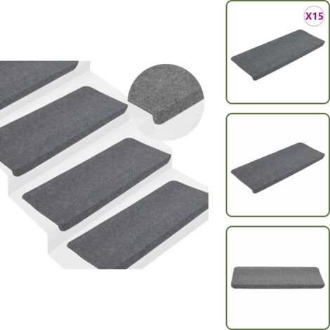 The Living Store Tappetini Autoadesivi per Scale 15 pz 65x24,5x3,5 cm Grigio - Tappetini autoadesivi