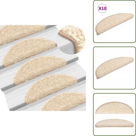 The Living Store Tappetini per scale 10 pz 56x17x3 cm Crema Semicircolari - Tappetini antiscivolo