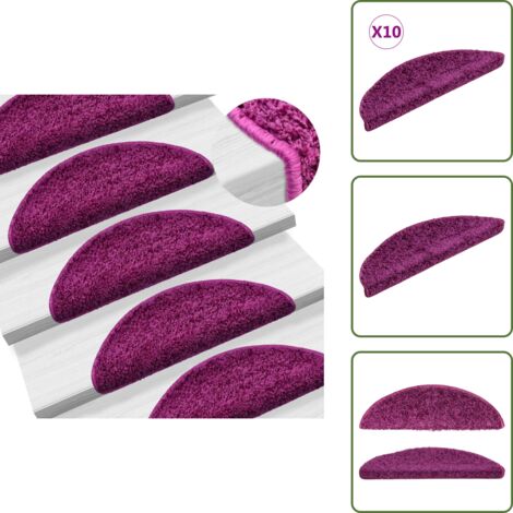 The Living Store Tappetini per scale 10 pz 56x17x3 cm Viola Semicircolari - Tappetini antiscivolo