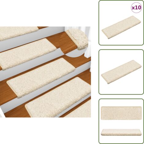 The Living Store Tappetini per scale 10 pz 65x21x4 cm bianchi con bordo rettangolare - Tappetini antiscivolo