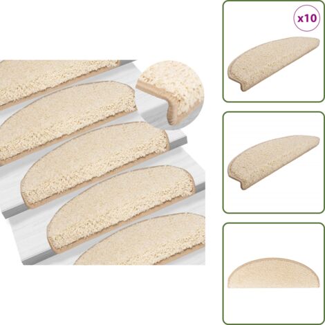 The Living Store Tappetini per scale 10 pz 65x21x4 cm Crema Semicircolari Grandi - Tappetini antiscivolo