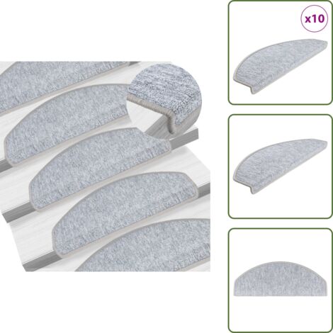 The Living Store Tappetini per scale 10 pz 65x24x4 cm Grigio chiaro Semicircolari Grandi - Tappetini antiscivolo
