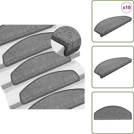 The Living Store Tappetini per scale 10 pz 65x24x4 cm Grigio scuro Semicircolari Grandi - Tappetini antiscivolo