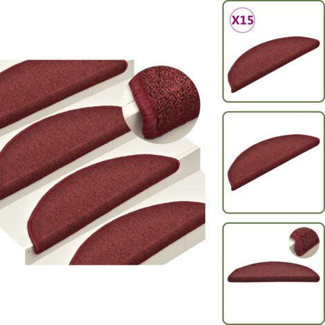 The Living Store Tappetini per scale 15 pz 56x17x3 cm Bordeaux semicircolari - Tappetini in moquette