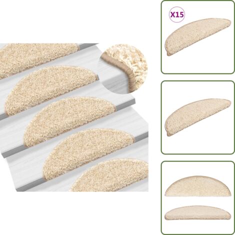 The Living Store Tappetini per scale 15 pz 56x17x3 cm Crema Semicircolari - Tappetini antiscivolo