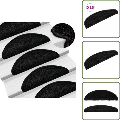 The Living Store Tappetini per scale 15 pz 56x17x3 cm Nero Semicircolari - Tappetini antiscivolo