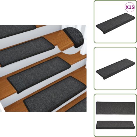The Living Store Tappetini per scale 15 pz 65x21x4 cm Antracite Bordo rettangolare - Tappetini antiscivolo