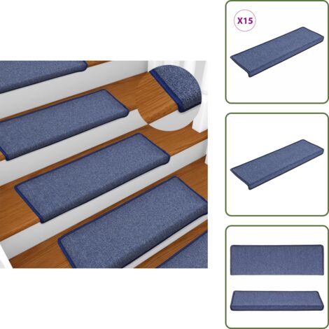 The Living Store Tappetini per scale 15 pz 65x21x4 cm blu bordo rettangolare - Tappetini antiscivolo