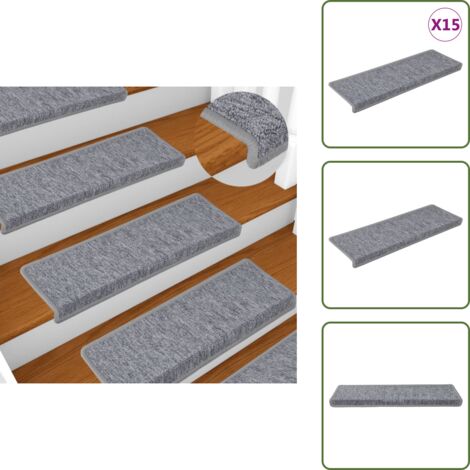The Living Store Tappetini per scale 15 pz 65x21x4 cm Grigio chiaro Bordo rettangolare - Tappetini antiscivolo