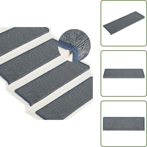 The Living Store Tappetini per scale 15 pz 65x21x4 cm Grigio chiaro e blu con bordo rettangolare - Tappetini antiscivolo