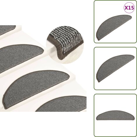 The Living Store Tappetini per scale 15 pz 65x21x4 cm Grigio Semicircolari Grandi - Tappetini antiscivolo