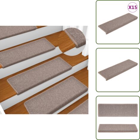 The Living Store Tappetini per scale 15 pz 65x21x4 cm Marrone chiaro Bordo rettangolare - Tappetini antiscivolo