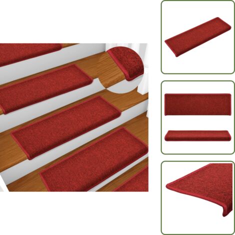 The Living Store Tappetini per scale 15 pz 65x21x4 cm Rossi rettangolare - Tappetini antiscivolo