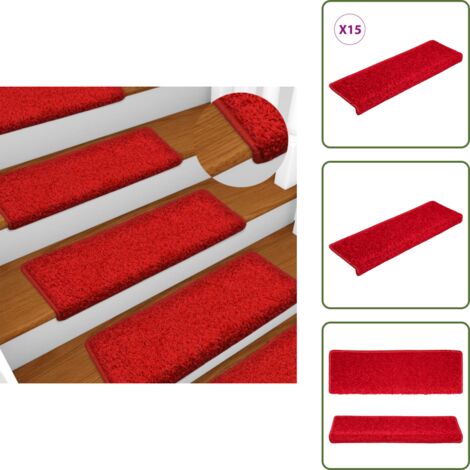 The Living Store Tappetini per scale 15 pz 65x21x4 cm Rosso Bordo rettangolare - Tappetini antiscivolo
