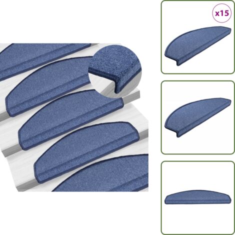 The Living Store Tappetini per Scale 15 pz Blu 65x24x4 cm - Tappetini antiscivolo