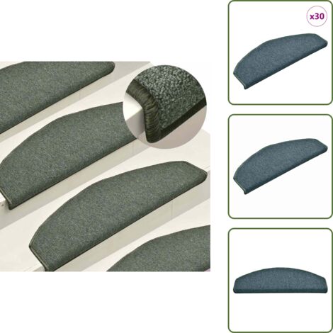 The Living Store Tappetini per scale 30 pz 65x24x4 cm Verde scuro Semicircolari Grandi - Tappetini antiscivolo