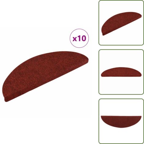 The Living Store Tappetini per scale autoadesivi 10 pz 56x17x3 cm Bordeaux Rosso Semicircolari - Tappeti autoadesivi