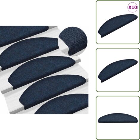 The Living Store Tappetini per scale autoadesivi 10 pz 65x21x4 cm blu navy semicircolari grandi - Tappeti autoadesivi