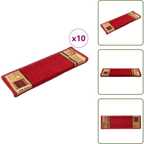The Living Store Tappetini per Scale Autoadesivi 10 pz 65x21x4 cm Rossi - Tappetini per scale antiscivolo