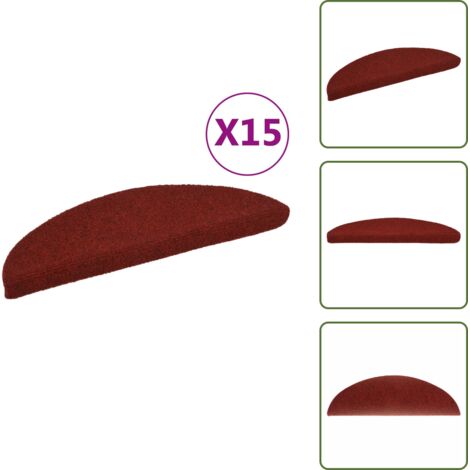 The Living Store Tappetini per scale autoadesivi 15 pz 56x17x3 cm Bordeaux Rosso Semicircolari - Tappeti autoadesivi