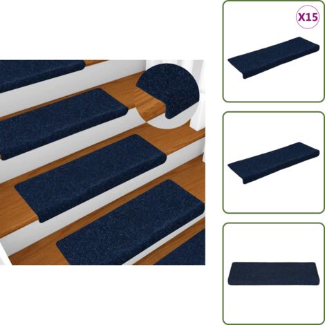 The Living Store Tappetini per scale autoadesivi 15 pz 65x21x4 cm blu navy bordo rettangolare - Tappeti autoadesivi