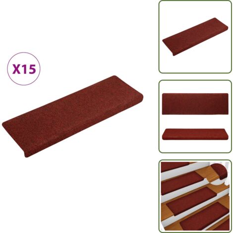 The Living Store Tappetini per scale autoadesivi 15 pz 65x21x4 cm Bordeaux Rosso Bordo rettangolare - Tappeti autoadesivi