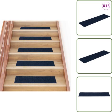 The Living Store Tappetini per scale autoadesivi 15 pz 76x20 cm blu navy rettangolari - Tappeti autoadesivi