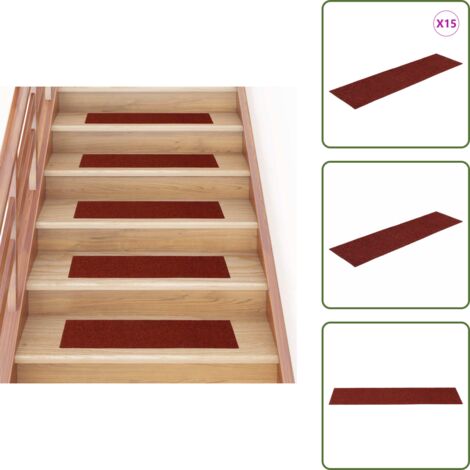The Living Store Tappetini per scale autoadesivi 15 pz 76x20 cm Bordeaux Rosso Rettangolari - Tappeti autoadesivi
