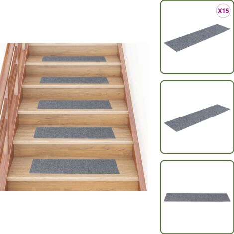 The Living Store Tappetini per scale autoadesivi 15 pz 76x20 cm Grigio chiaro Rettangolari - Tappeti autoadesivi
