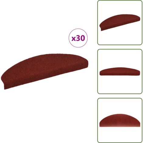 The Living Store Tappetini per scale autoadesivi 30 pz 65x21x4 cm Bordeaux Rosso Semicircolari Grandi - Tappeti autoadesivi