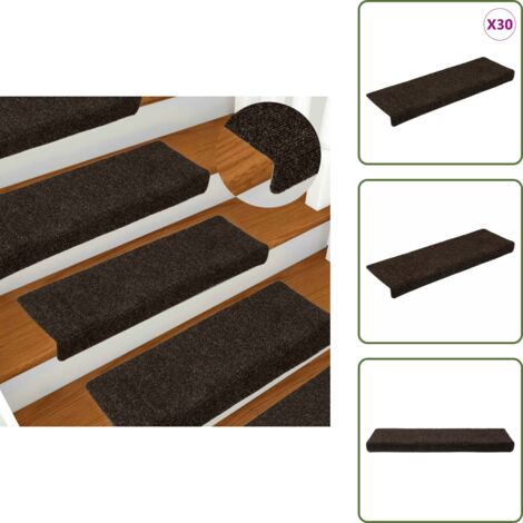 The Living Store Tappetini per scale autoadesivi 30 pz 65x21x4 cm marrone scuro bordo rettangolare - Tappeti autoadesivi