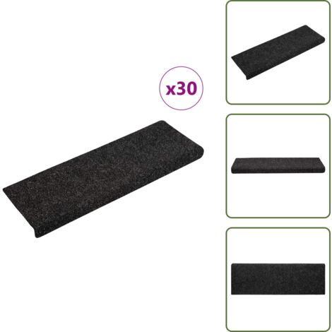 The Living Store Tappetini per scale autoadesivi 30 pz 65x21x4 cm neri bordo rettangolare - Tappeti autoadesivi