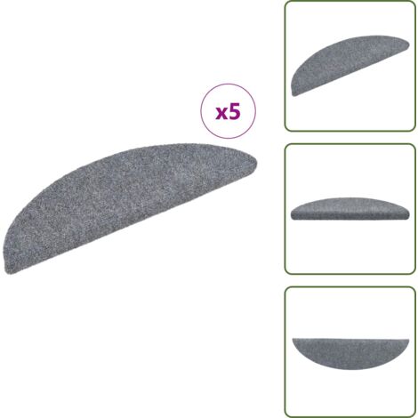 The Living Store Tappetini per scale autoadesivi 5 pz 56x17x3 cm Grigio chiaro semicircolari - Tappeti autoadesivi