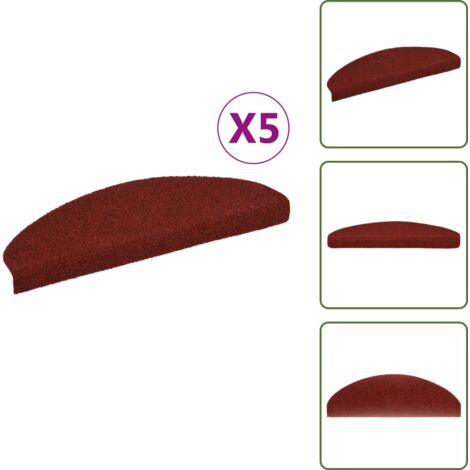 The Living Store Tappetini per scale autoadesivi 5 pz 65x21x4 cm Bordeaux Rosso Semicircolari Grandi - Tappeti autoadesivi