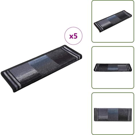 The Living Store Tappetini per Scale Autoadesivi 5 pz 65x21x4 cm Nero e Grigio - Tappetini per scale antiscivolo