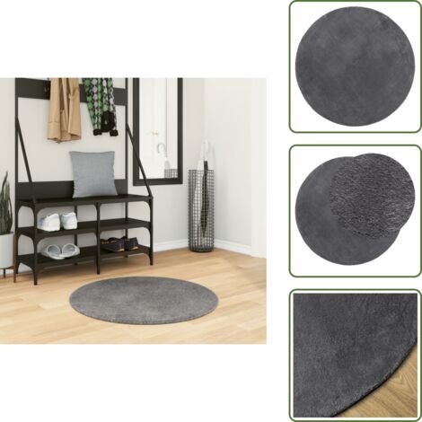 The Living Store Tappeto a Pelo Corto HUARTE Morbido e Lavabile Antracite Ø 80cm - Tappeto antiscivolo