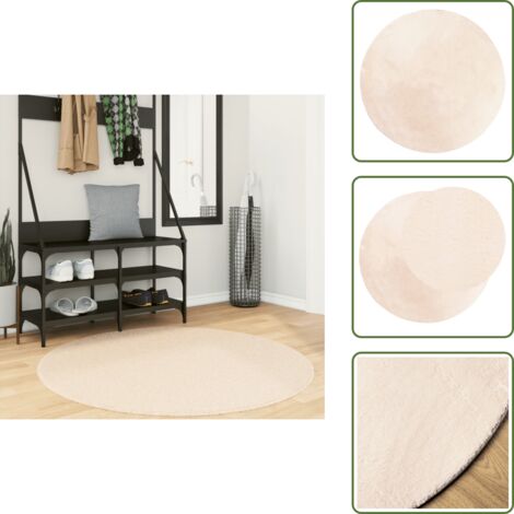 The Living Store Tappeto a Pelo Corto HUARTE Morbido e Lavabile Beige Ø 120 cm - Tappeto antiscivolo