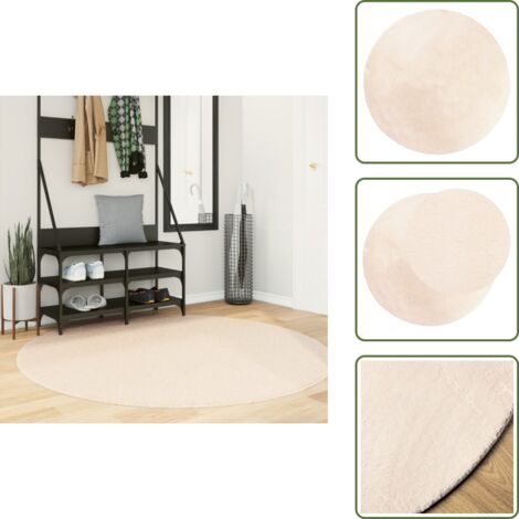 The Living Store Tappeto a Pelo Corto HUARTE Morbido e Lavabile Beige Ø 160 cm - Tappeto antiscivolo