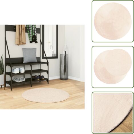 The Living Store Tappeto a Pelo Corto HUARTE Morbido e Lavabile Beige Ø 80 cm - Tappeto lavabile