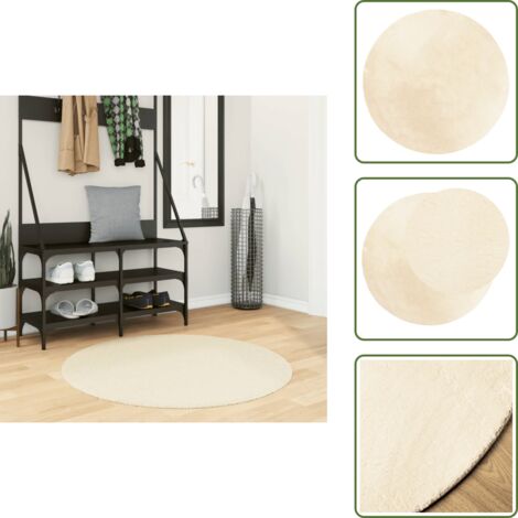 The Living Store Tappeto a Pelo Corto HUARTE Morbido e Lavabile Crema Ø 100 cm - Tappeto lavabile