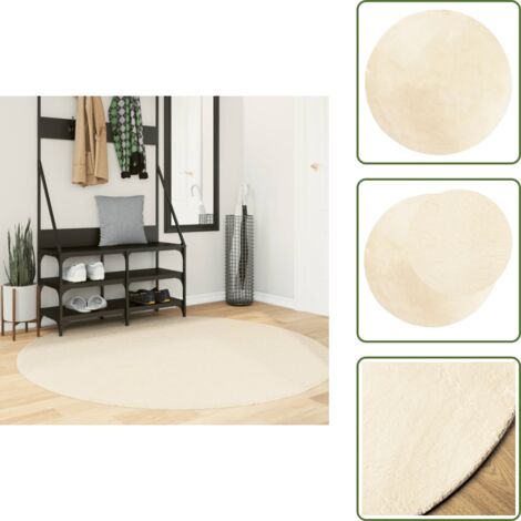 The Living Store Tappeto a Pelo Corto HUARTE Morbido e Lavabile Crema Ø 160 cm - Tappeto lavabile