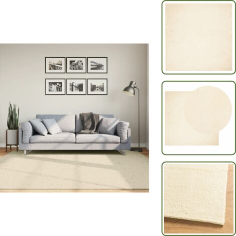 The Living Store Tappeto a Pelo Corto HUARTE Morbido e Lavabile Crema 200x200 cm - Tappeto antiscivolo