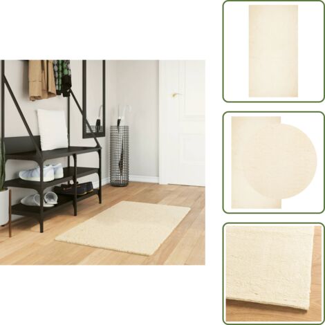The Living Store Tappeto a Pelo Corto HUARTE Morbido e Lavabile Crema 60x110 cm - Tappeto lavabile