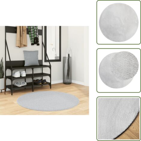 The Living Store Tappeto a Pelo Corto HUARTE Morbido e Lavabile Grigio Ø 100 cm - Tappeto antiscivolo