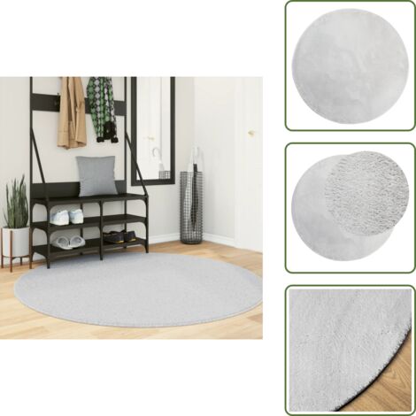 The Living Store Tappeto a Pelo Corto HUARTE Morbido e Lavabile Grigio Ø 160 cm - Tappeto antiscivolo